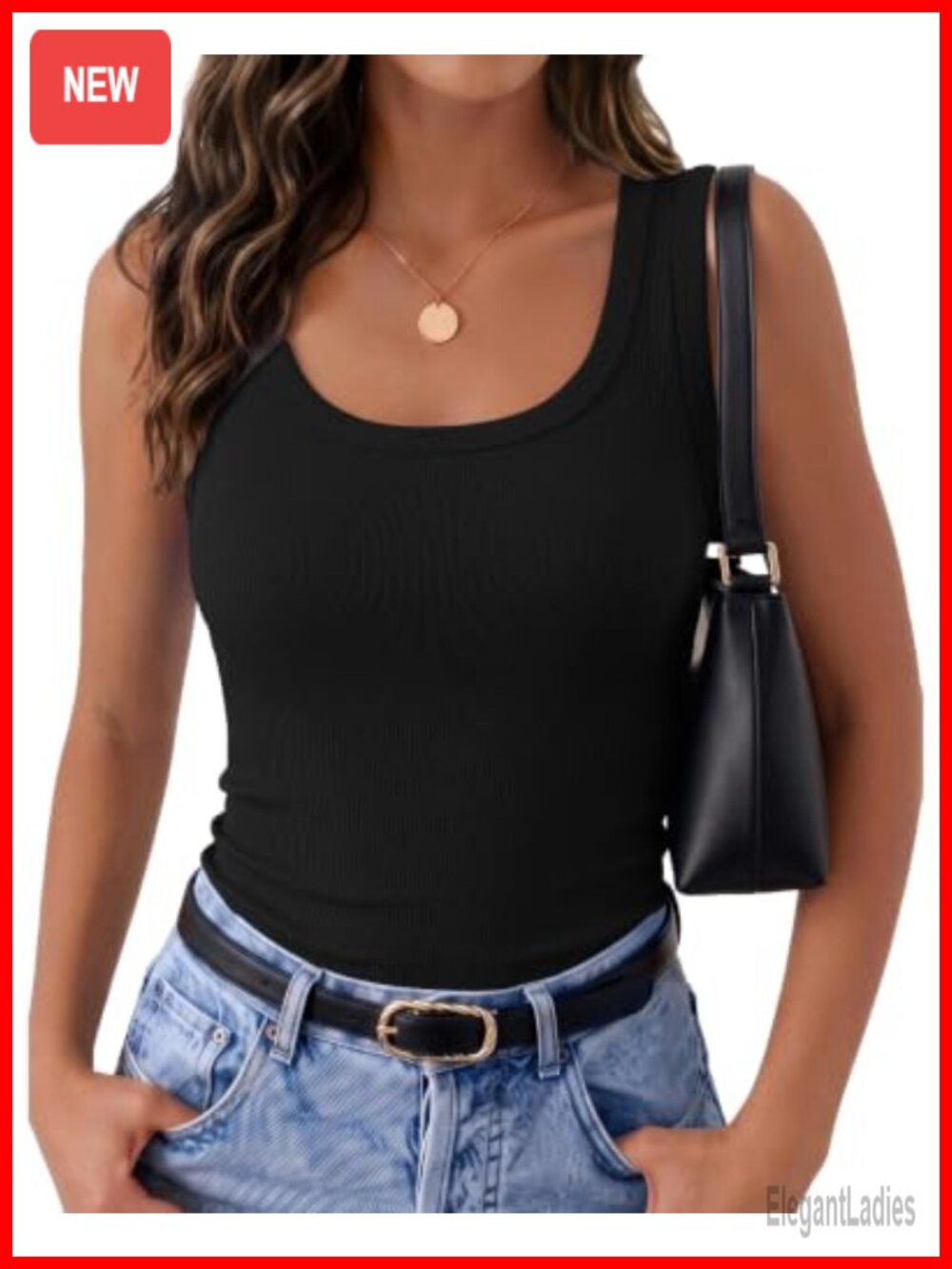 Ribbed Square Neck Sleeveless Tank Top Women's Summer Slim Fit